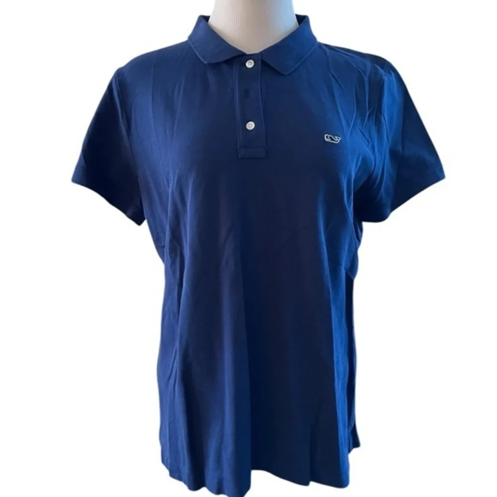 VINEYARD VINES Navy Blue Shortsleeve Polo Style‎ Shirt Whale Preppy Size LARGE - Picture 2 of 9